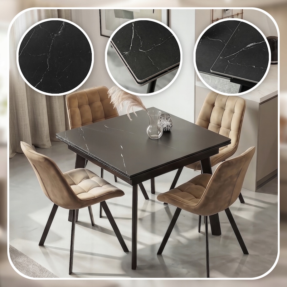 Stół ceramiczny rozkładany do jadalni czarny 90-150 cm LARES