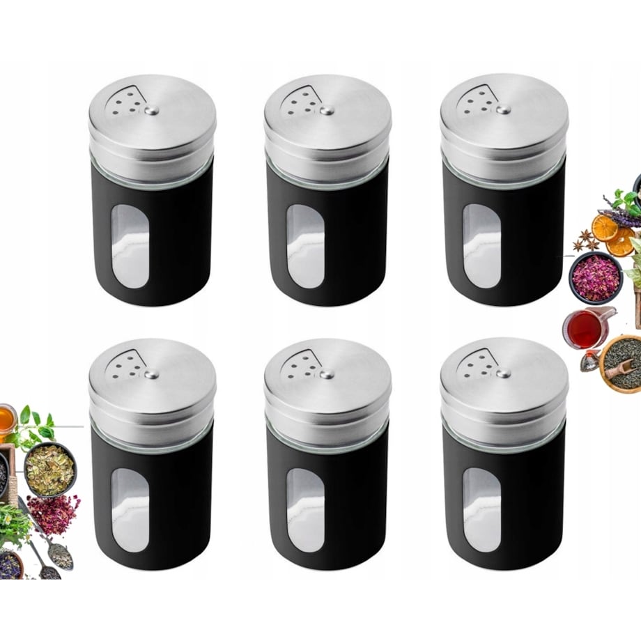 POJEMNIK CZARNY Z SZYBKĄ na przyprawy alcano 90 ml 6szt kuchenny mały słoik