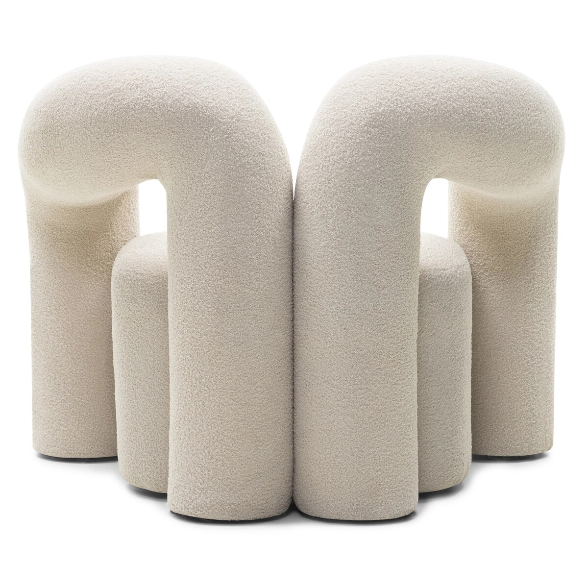 Fotel tapicerowany, biały, bouclé, obłe kształty Merra