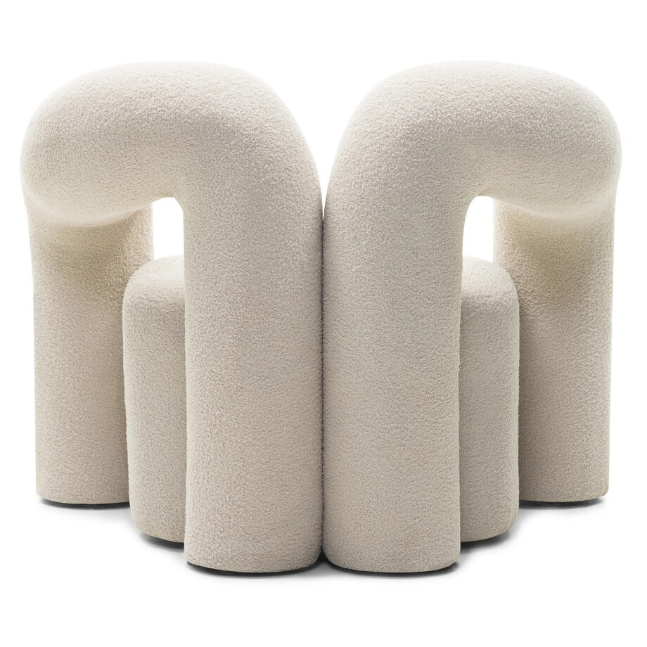 Fotel tapicerowany, biały, bouclé, obłe kształty Merra