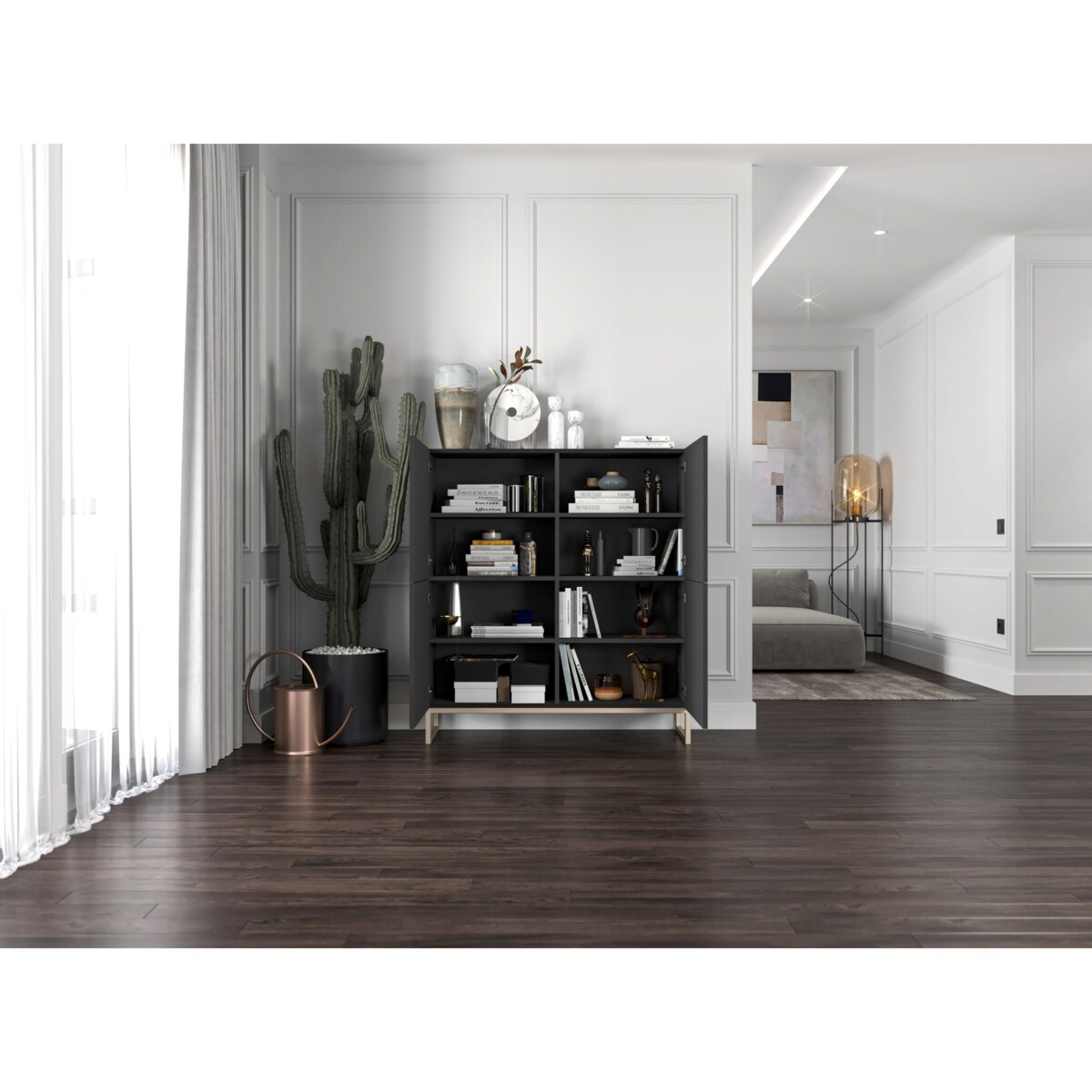 Komoda RTV Glamour Szafka RTV Glamour Czarny Mat Ryflowane Fronty 112 cm