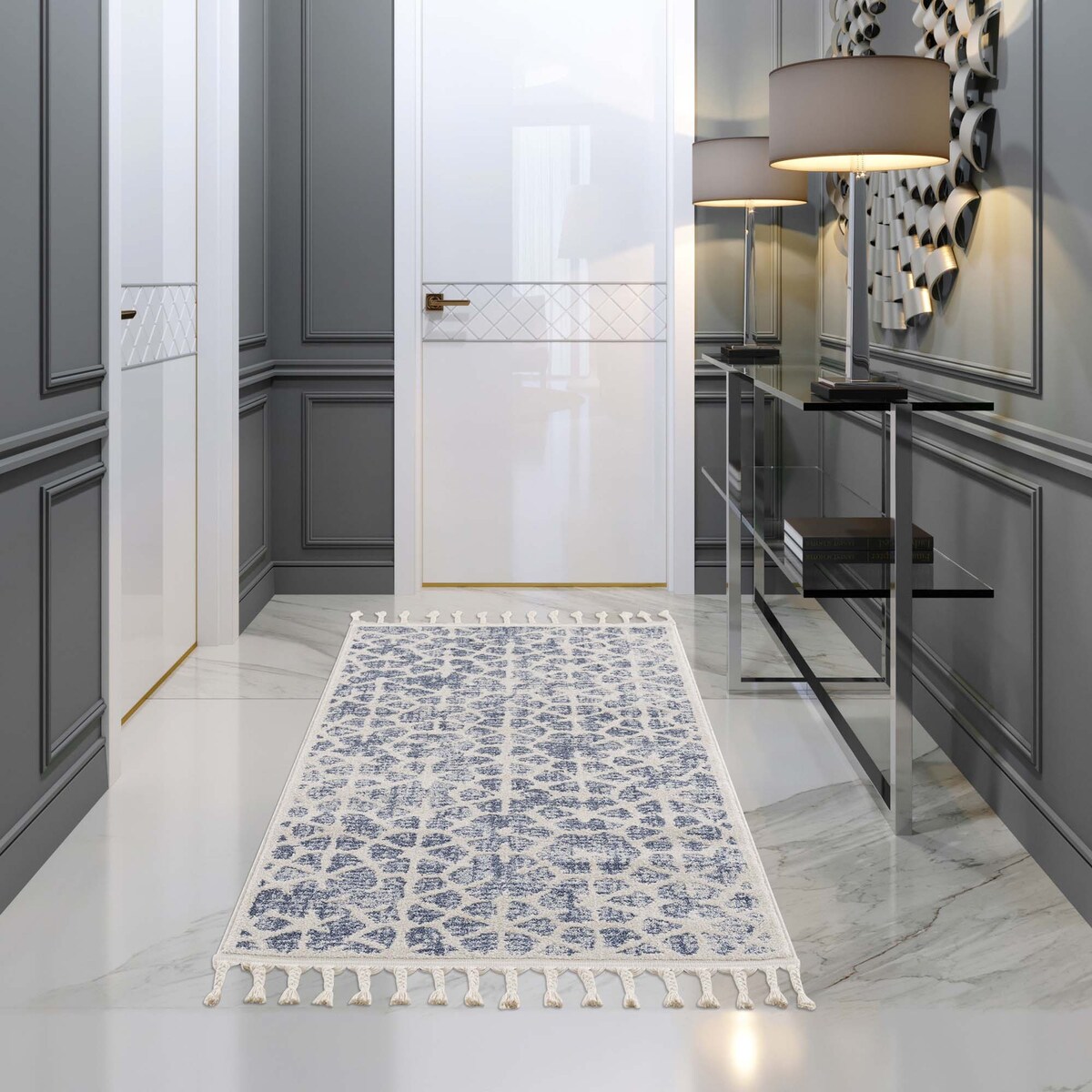 Dywan z geometrycznym wzorem krótkowłosy Arty 12710 Niebieski 80x150