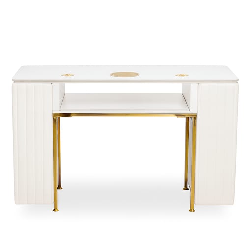 Biurko kosmetyczne z otworem na pochłaniacz biało-złote 130x45x78