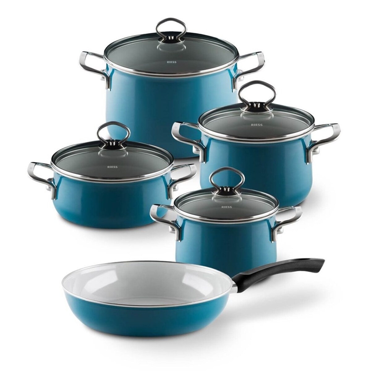 aquamarin Set Morski Zestaw 4 Garnków Emaliowanych Z Pokrywkami I Patelnią