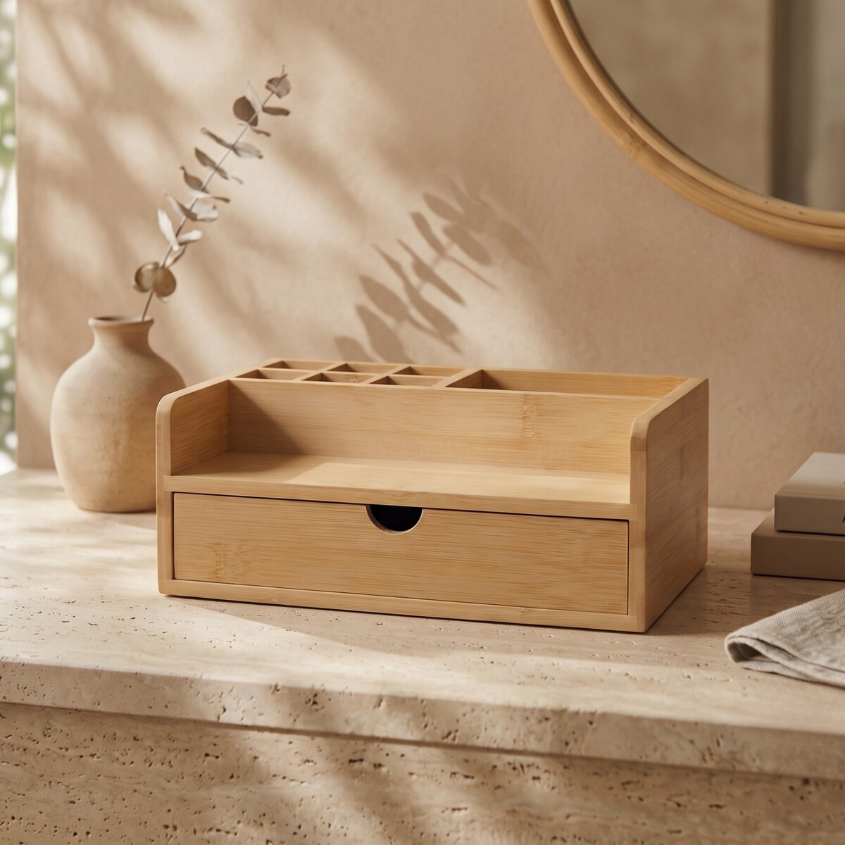 Organizer biurkowy bambusowy, 10 x 25 x 15,5 cm