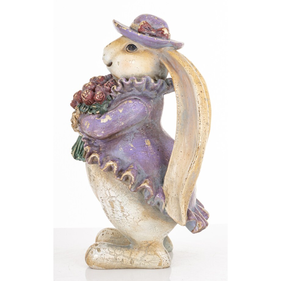 Dekoracja - króliczka z bukietem 22x13x12 cm DŁUGOUCHA