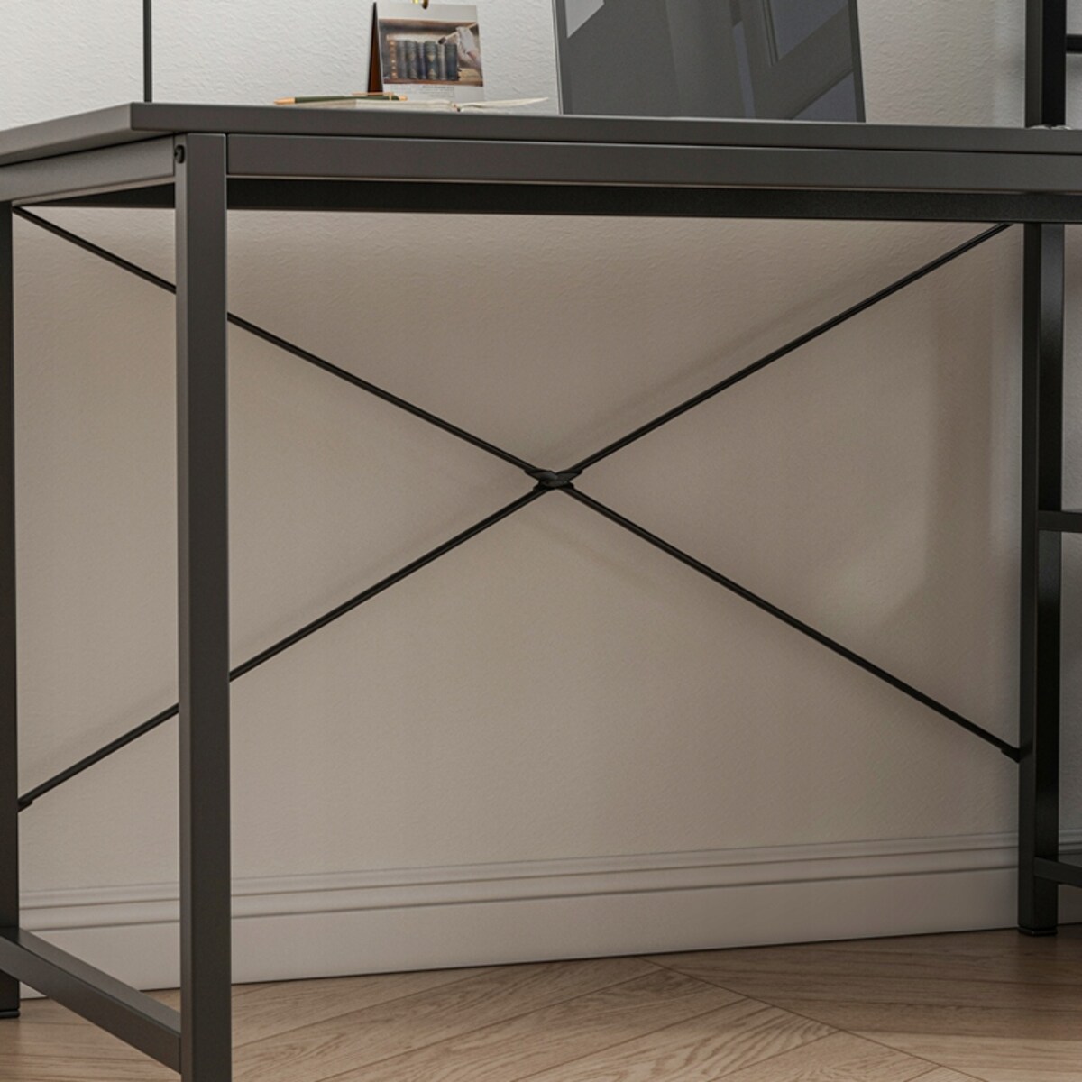 Biurko komputerowe stolik loft czarne industrialne z regałem 120 cm