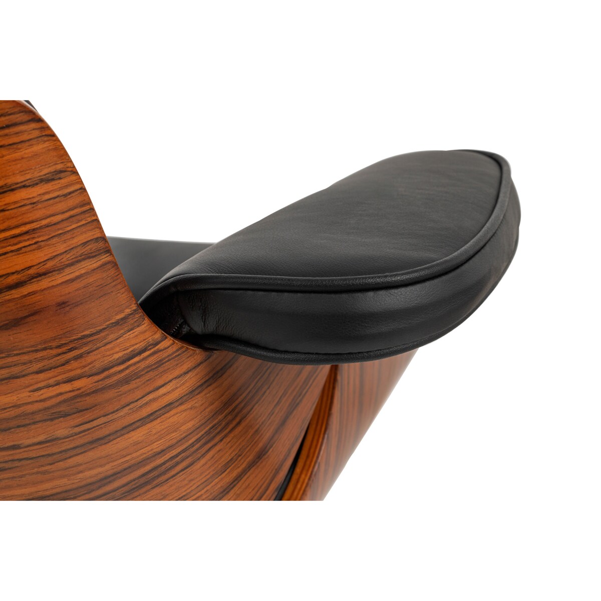 Fotel LOUNGE HM PREMIUM SZEROKI z podnóżkiem czarny - sklejka różana, skóra naturalna