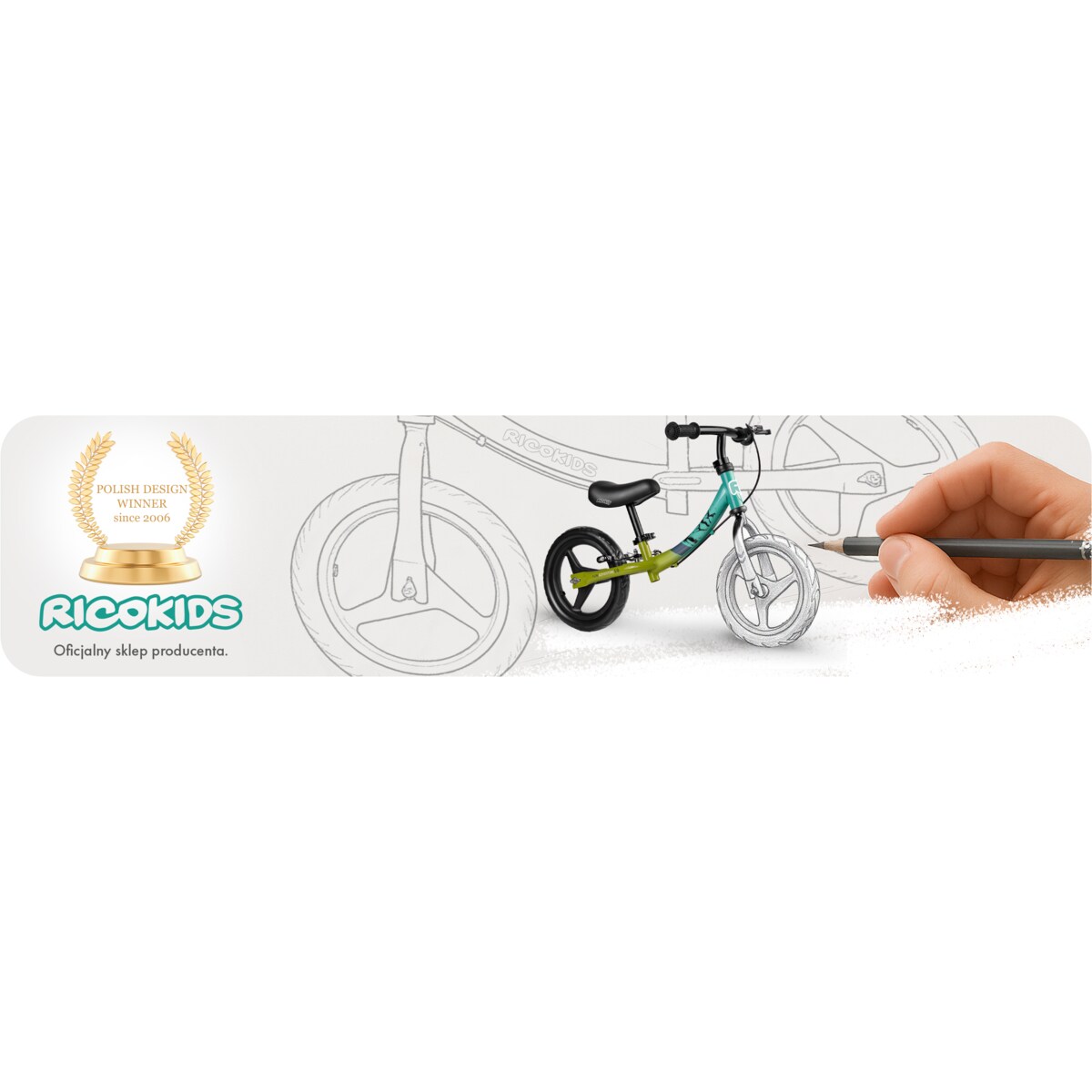 Rowerek biegowy dla dzieci rower dziecięcy lekki Fun Adventure Ricokids zielono-czarny