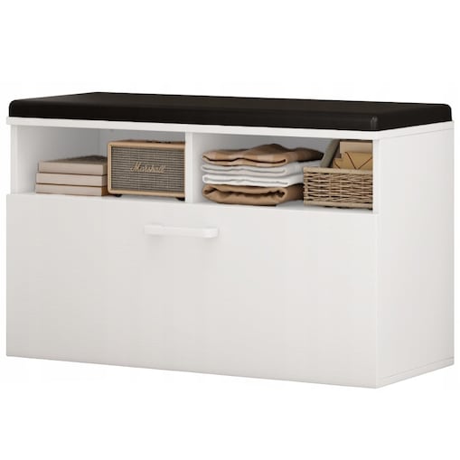 Szafka na buty biała z siedziskiem I schowkiem przedpokój 6 półek otwierana