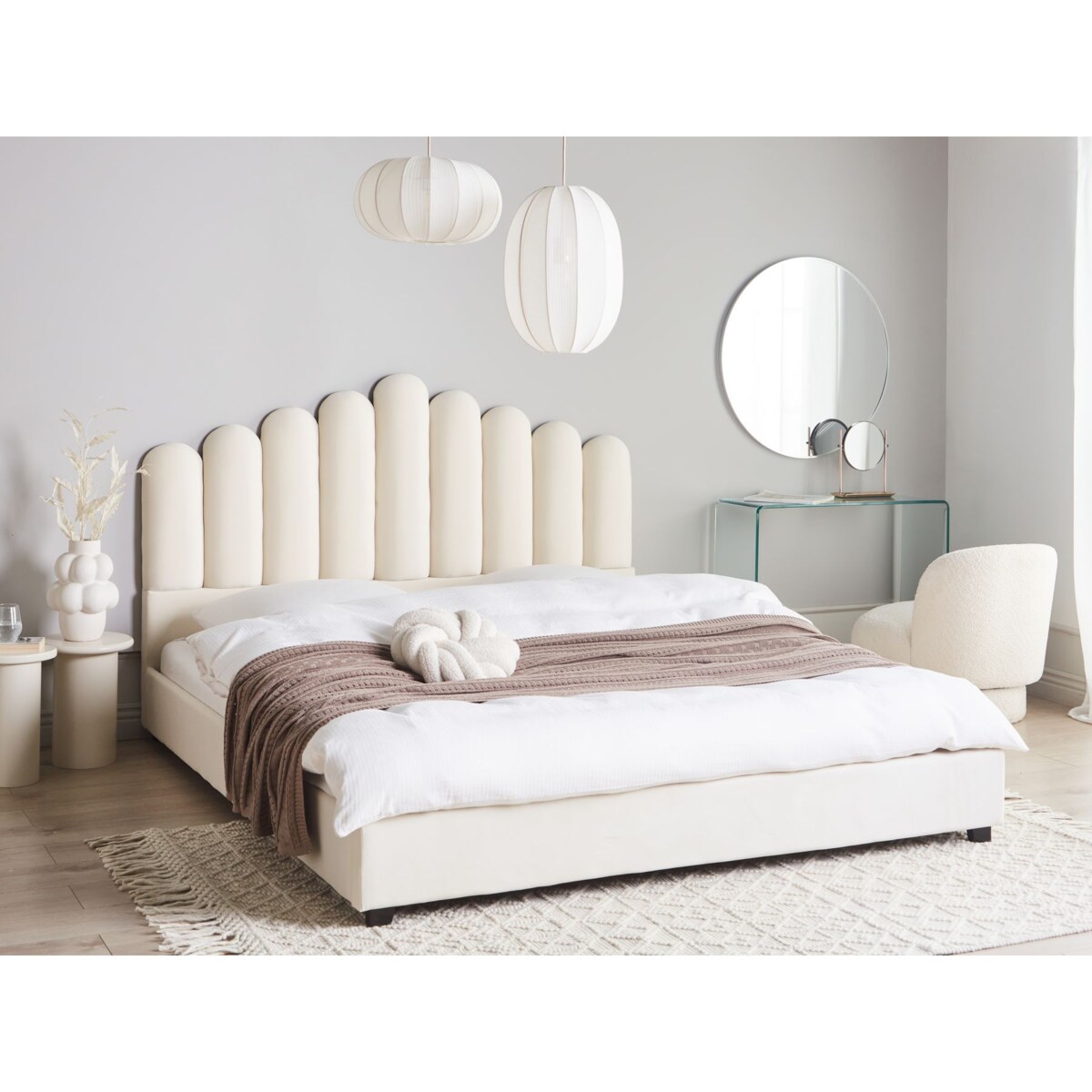 Łóżko wodne Welur VINCENNES 180 x 200 cm Złamana biel