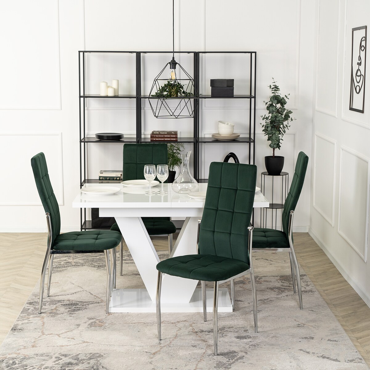 Krzesło Tapicerowane Do Jadalni Salonu Kuchenne Zielone Welur Chrom MOLLY