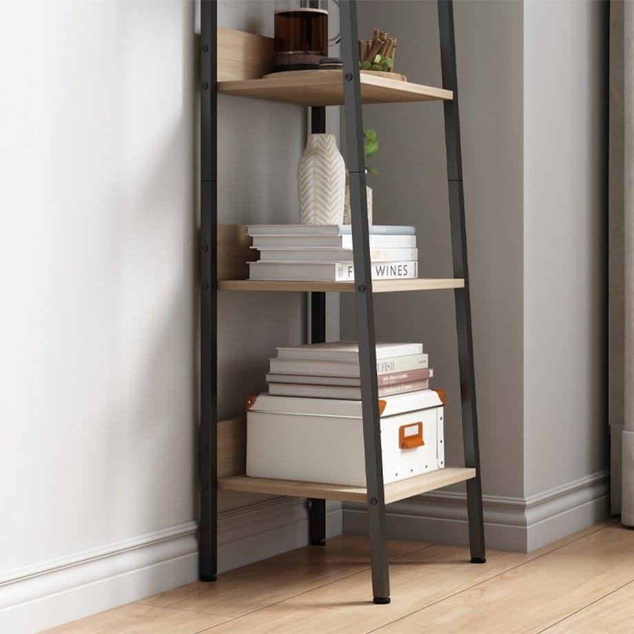 Industrialny wysoki regał stojący jasny brąz 5 półek drabinka loft 170 cm