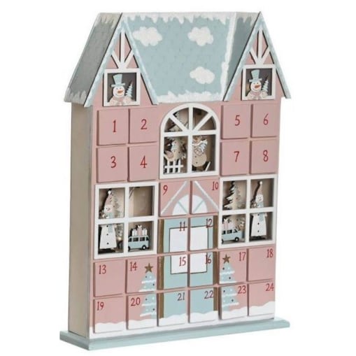 Kalendarz adwentowy LED 34,5x26x7 cm VILLETTA z niebieskim dachem