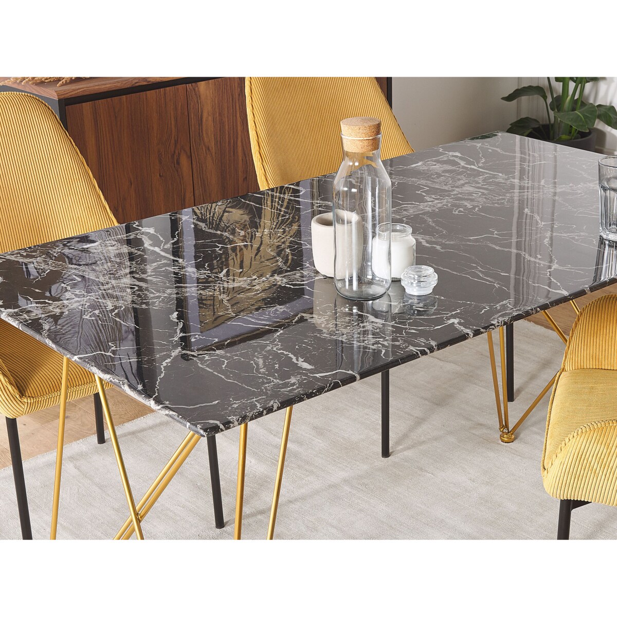 Stół do jadalni 140 x 80 cm efekt marmuru czarno-złoty KENTON
