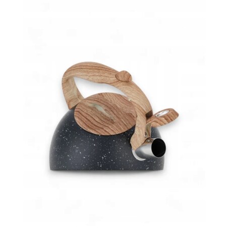 Czajnik Stalowy 2.8L Z Gwizdkiem Elegancki Czarny Z Drewnianym Uchwytem