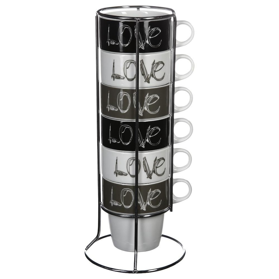 Komplet filiżanek 6 szt. 260 ml na stojaku 30x8,5x8,5 cm POCOLUM