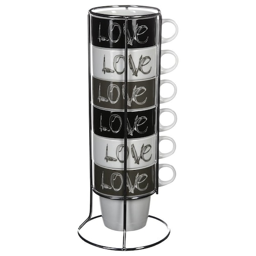 Komplet filiżanek 6 szt. 260 ml na stojaku 30x8,5x8,5 cm POCOLUM
