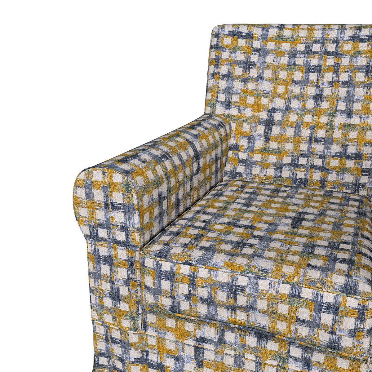 Pokrowiec na fotel Ektorp Jennylund, niebiesko-żółta krata na kremowym tle, 78 x 85 x 84 cm, Cosy Home