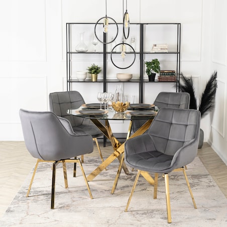 Krzesło Obrotowe Glamour Welurowe Tapicerowane Do Jadalni Salonu Szare MIA