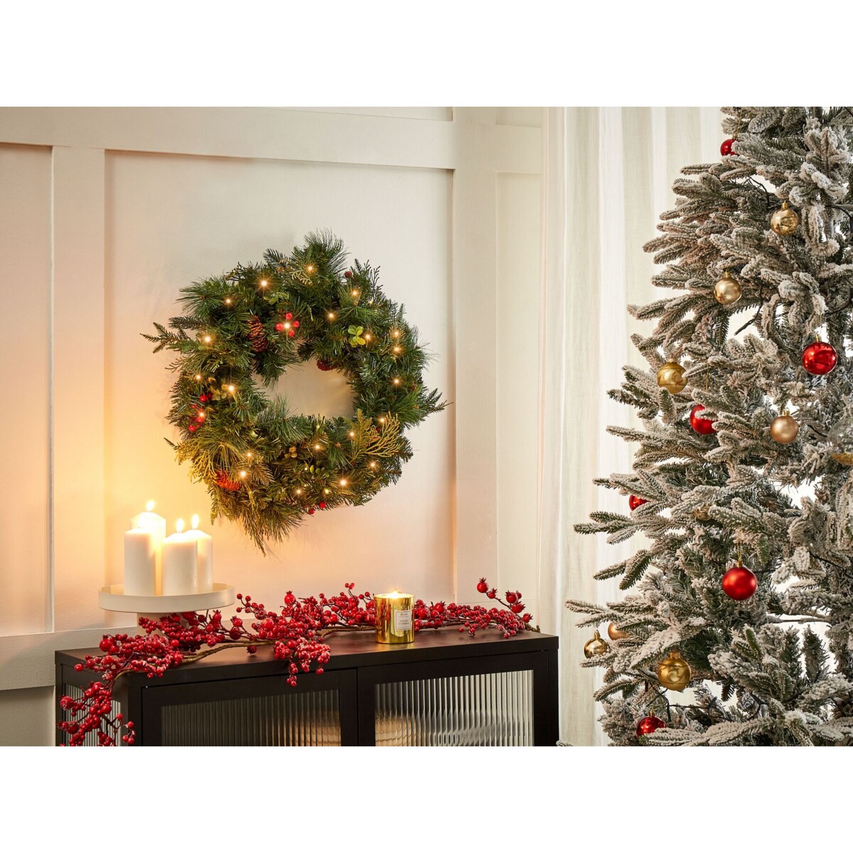 Wianek świąteczny ze światełkami 60 cm zielony ELBRUS