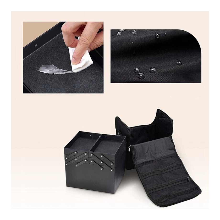 Czarna kosmetyczka rozkładana elegancki kuferek organizer na kosmetyki przenośna 25x28x20cm CB45