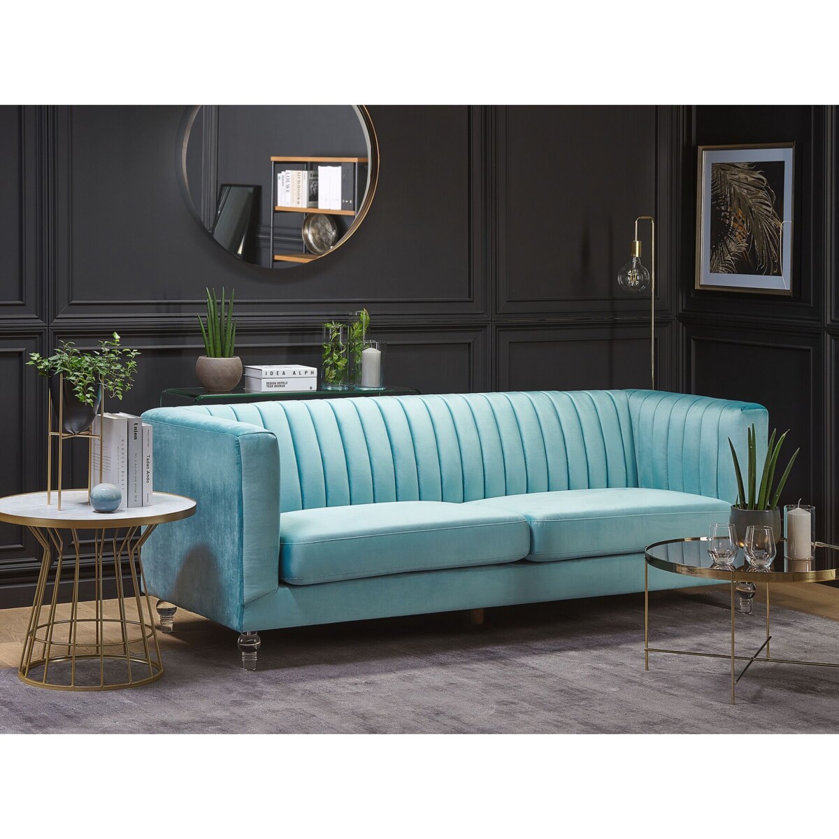 Sofa 3-osobowa welurowa jasnoniebieska ARVIKA