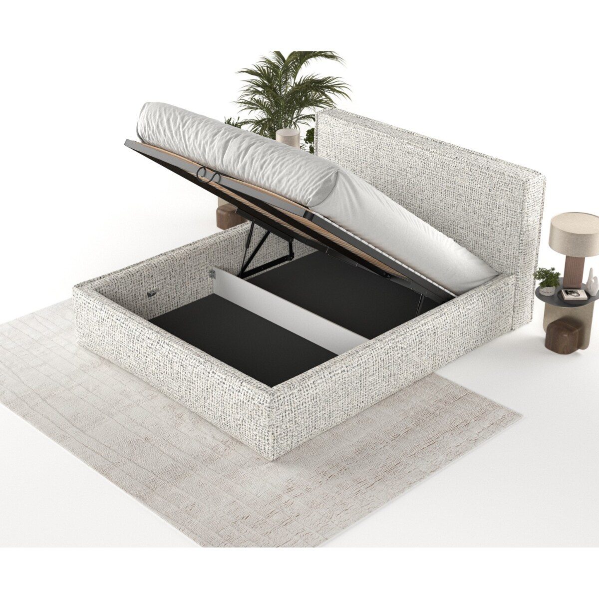 Łóżko kontynentalne SATO 200x200 z pojemnikiem, Kremowo-czarny melanż, tkanina Coco 80