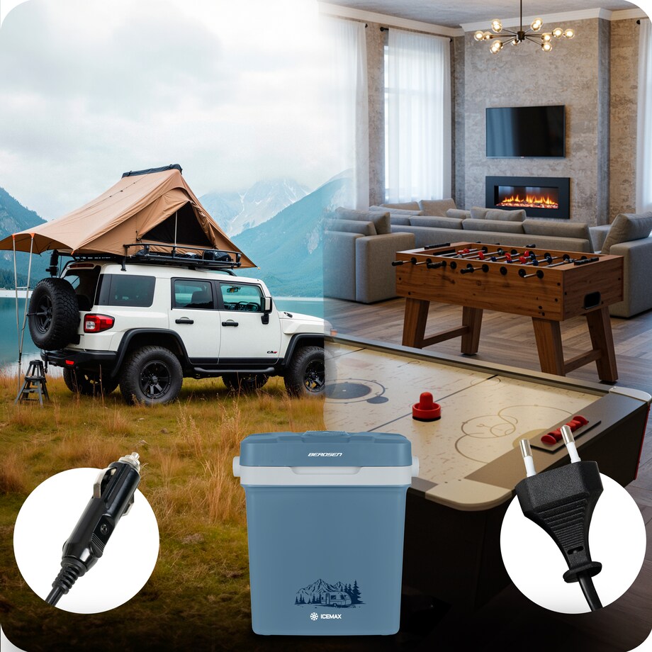 Lodówka turystyczna samochodowa 12V/230V USB funkcja grzania 26l Berdsen