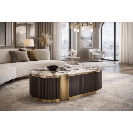 Stolik kawowy glamour grafitowo złoty owalny Nutris 122x60x45