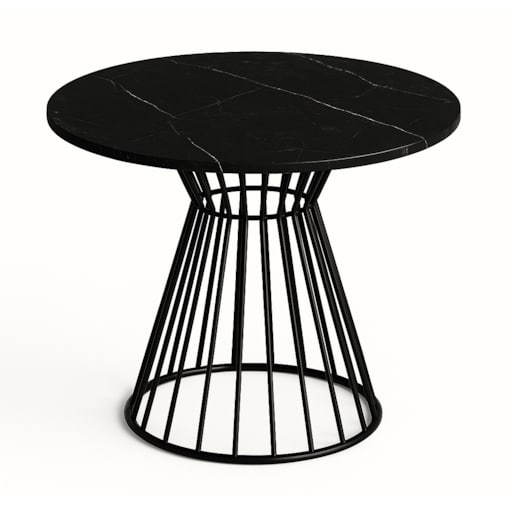 Okrągły stół Reo do salonu z metalową podstawą, blat 90 cm- ciemny marmur