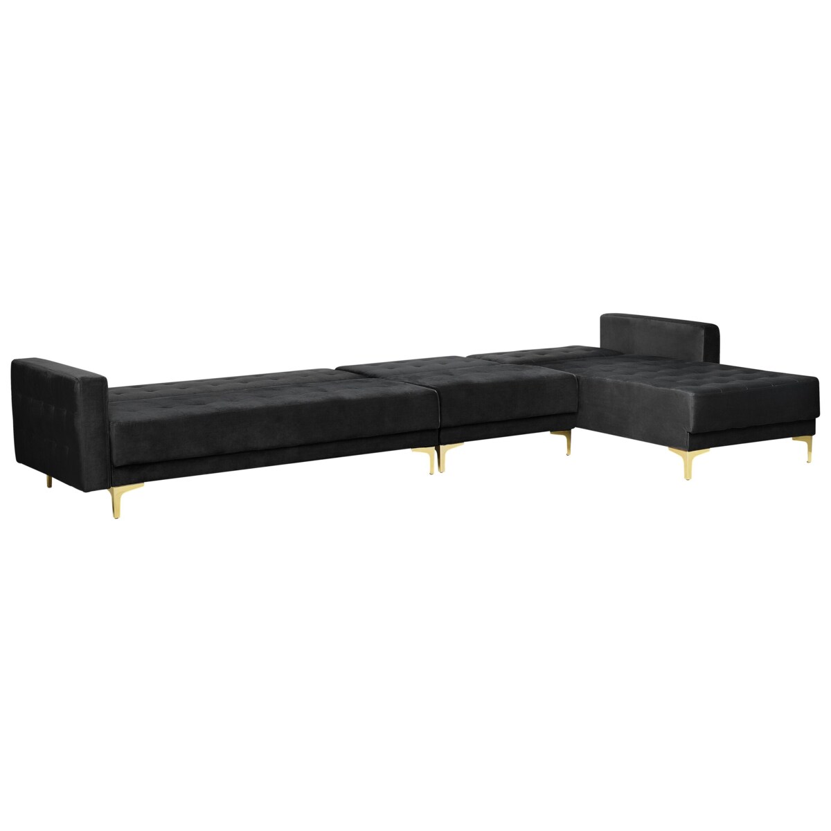 Narożnik rozkładany 5-osobowy welurowy lewostronny czarny ABERDEEN