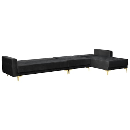 Narożnik rozkładany 5-osobowy welurowy lewostronny czarny ABERDEEN