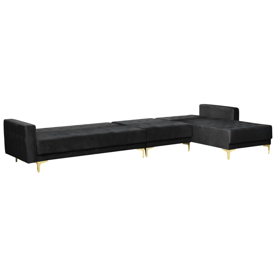 Narożnik rozkładany 5-osobowy welurowy lewostronny czarny ABERDEEN