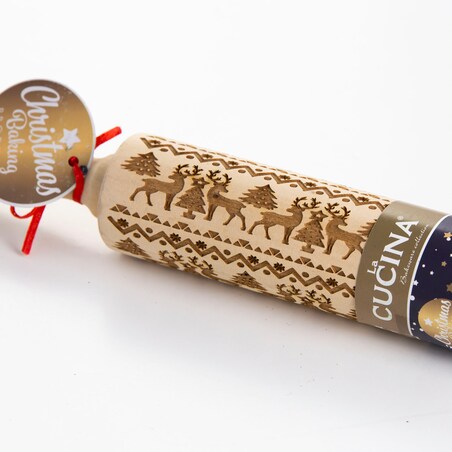 Wałek Do Ciasta Grawerowany Drewniany Świąteczny Dekoracyjny Renifery