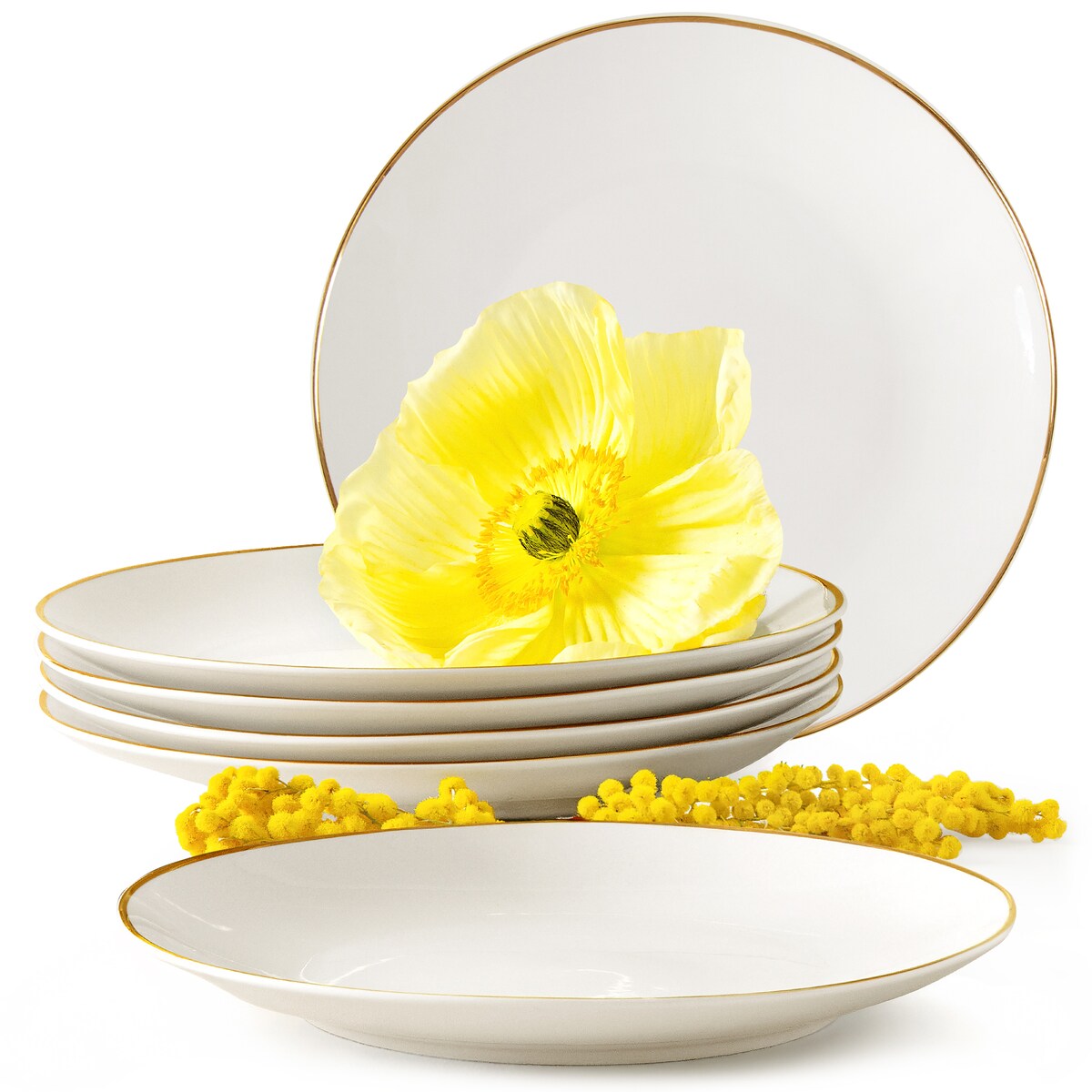 KONSIMO AD BELLA, Talerz deserowy 6 szt., kolor ecru/złoty
