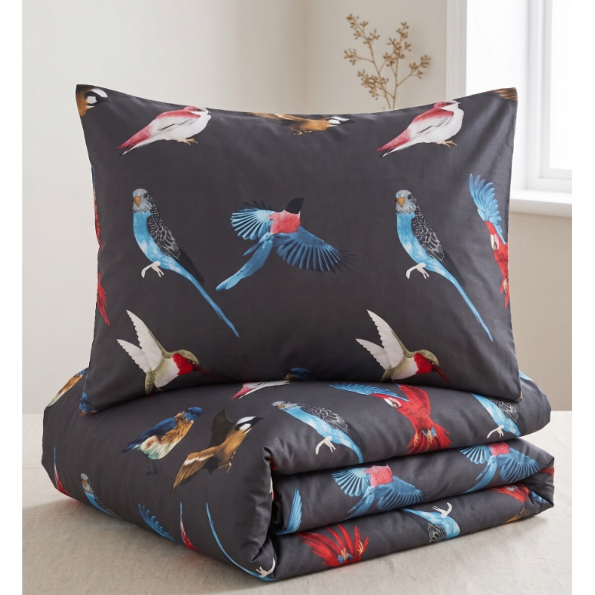 Komplet Pościeli Czarna Papugi 220X200 World Bird
