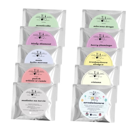 Prezent upominek urodzinowy zestaw 10 herbat sypanych PREMIUM w saszetkach po 5g box prezentowy upominkowy dla żony męża siostry brata kobiety faceta niej niego