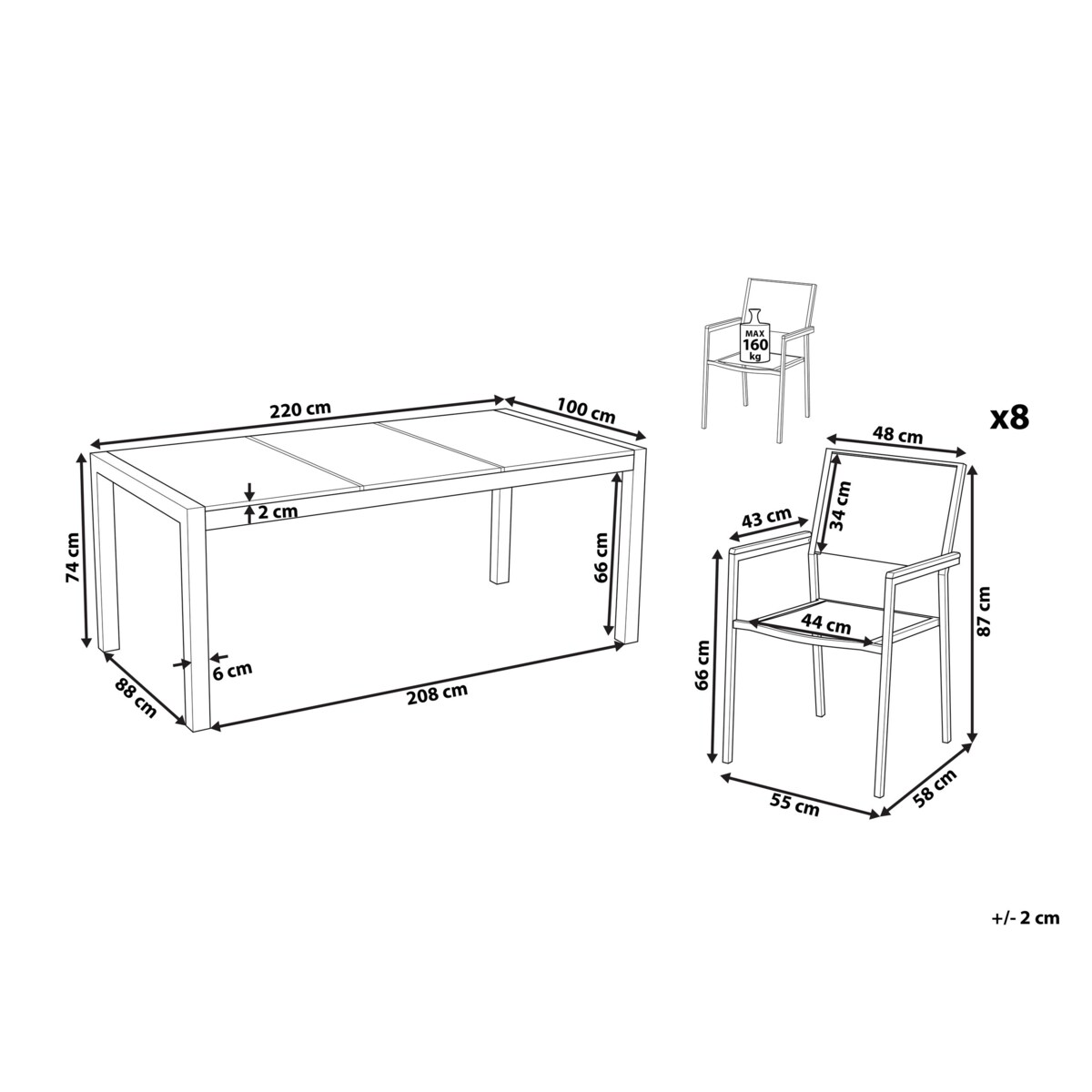 Zestaw ogrodowy dla 8 osób GROSSETO Blat dzielony Granit Polerowany Szary/ beżowy