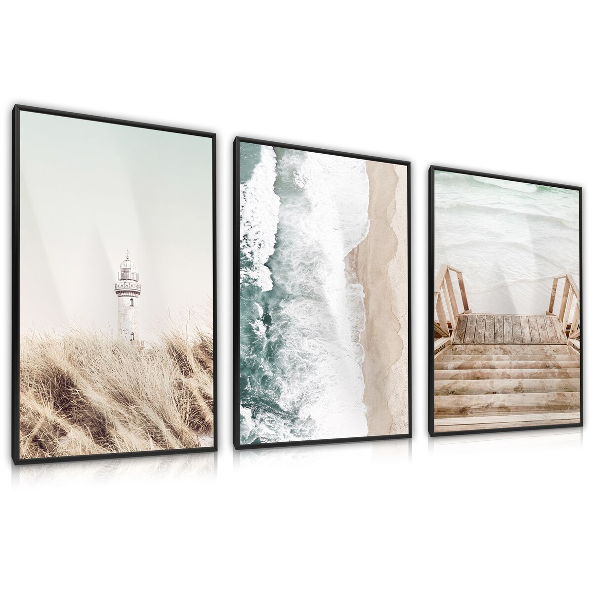 ZESTAW X3 PLAKAT W RAMIE LATARNIA MORZE PLAŻA STYL BOHO DO SALONU 30x40cm