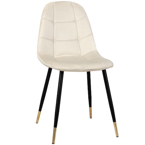 Krzesło tapicerowane welurowe pikowane beżowe złote nogi