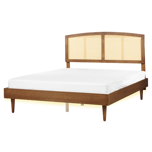 Łóżko LED Rattan VARZY 160 x 200 cm Brązowy