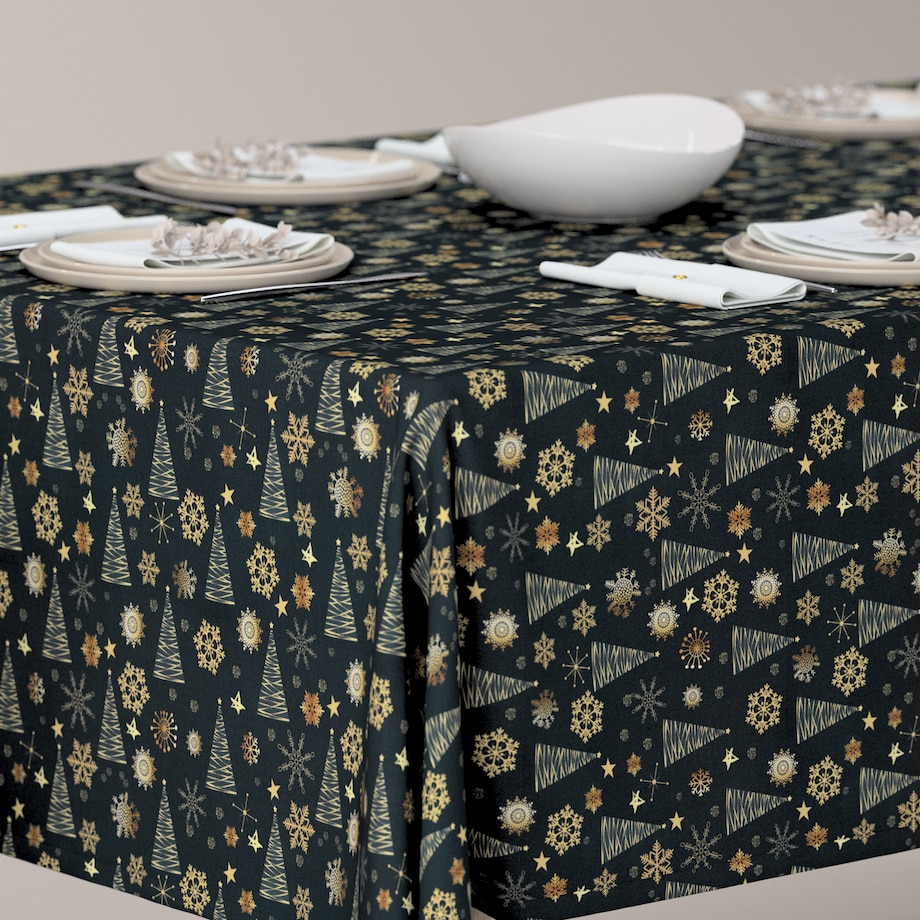 Obrus prostokątny 100 x 100 cm złoty wzór na czarnym tle