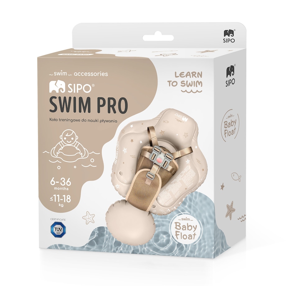 Sipo, Swim Pro, Dmuchane Koło Treningowe Do Nauki Pływania Dla Dzieci I Niemowląt, 6-36 Miesięcy, 11-18 Kg, Beżowe