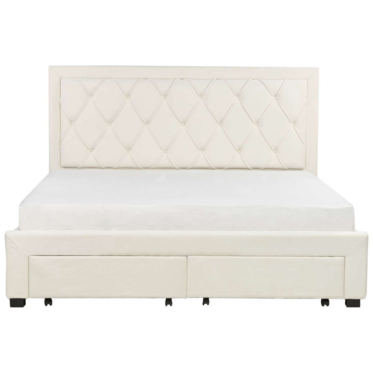 Łóżko z szufladami welurowe 180 x 200 cm kremowe LIEVIN