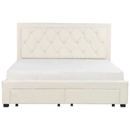 Łóżko z szufladami welurowe 180 x 200 cm kremowe LIEVIN