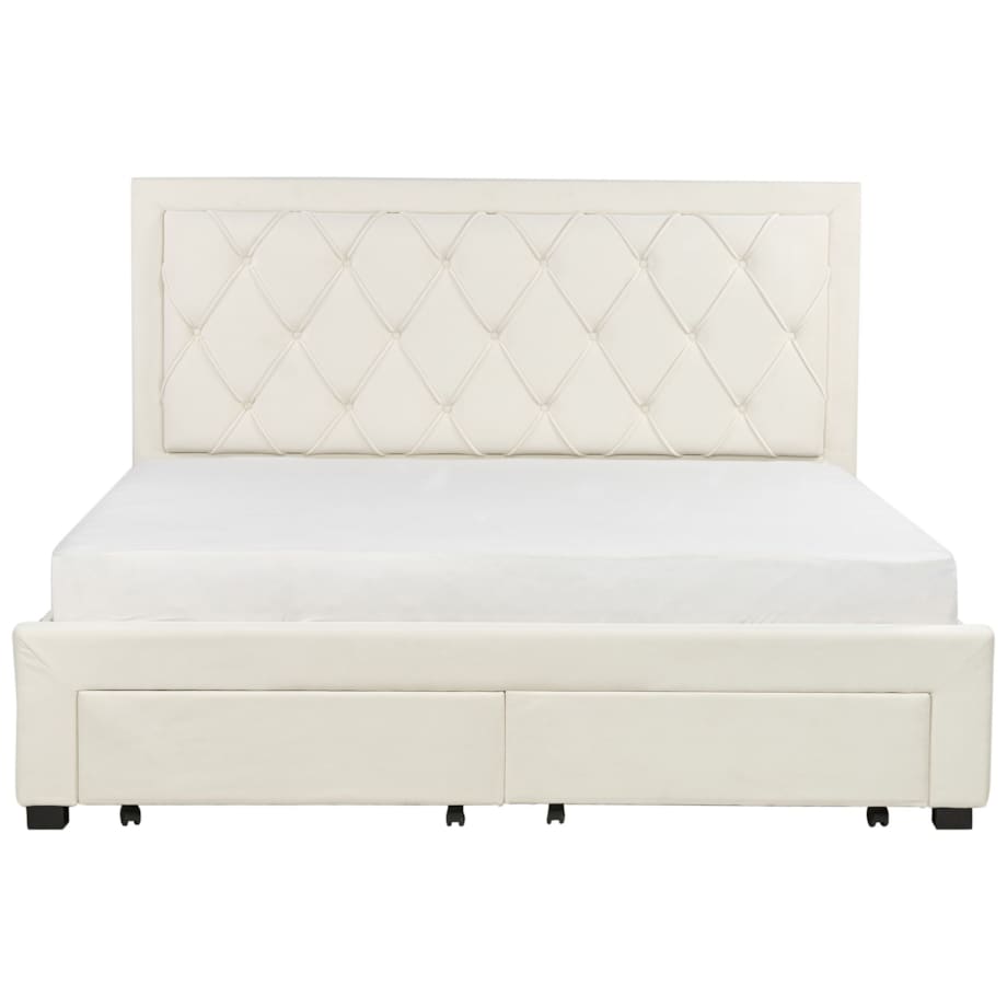 Łóżko z szufladami welurowe 180 x 200 cm kremowe LIEVIN