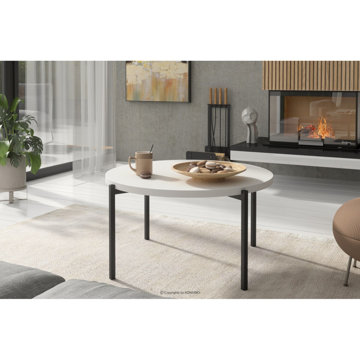KONSIMO GERIS Stolik kawowy z białym blatem w stylu loftowym