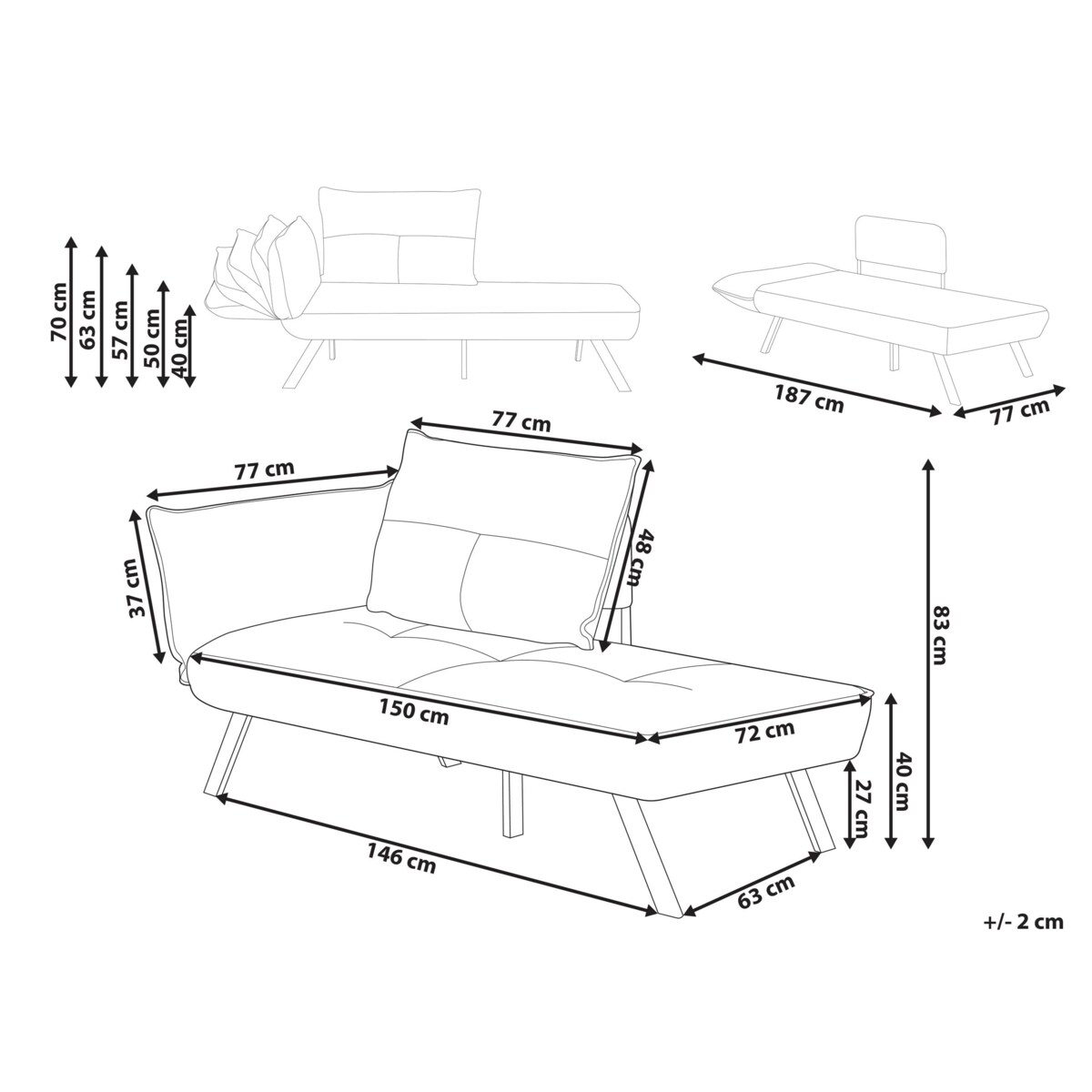 Szezlong lewostronny ROCAMADOUR Beżowoszary