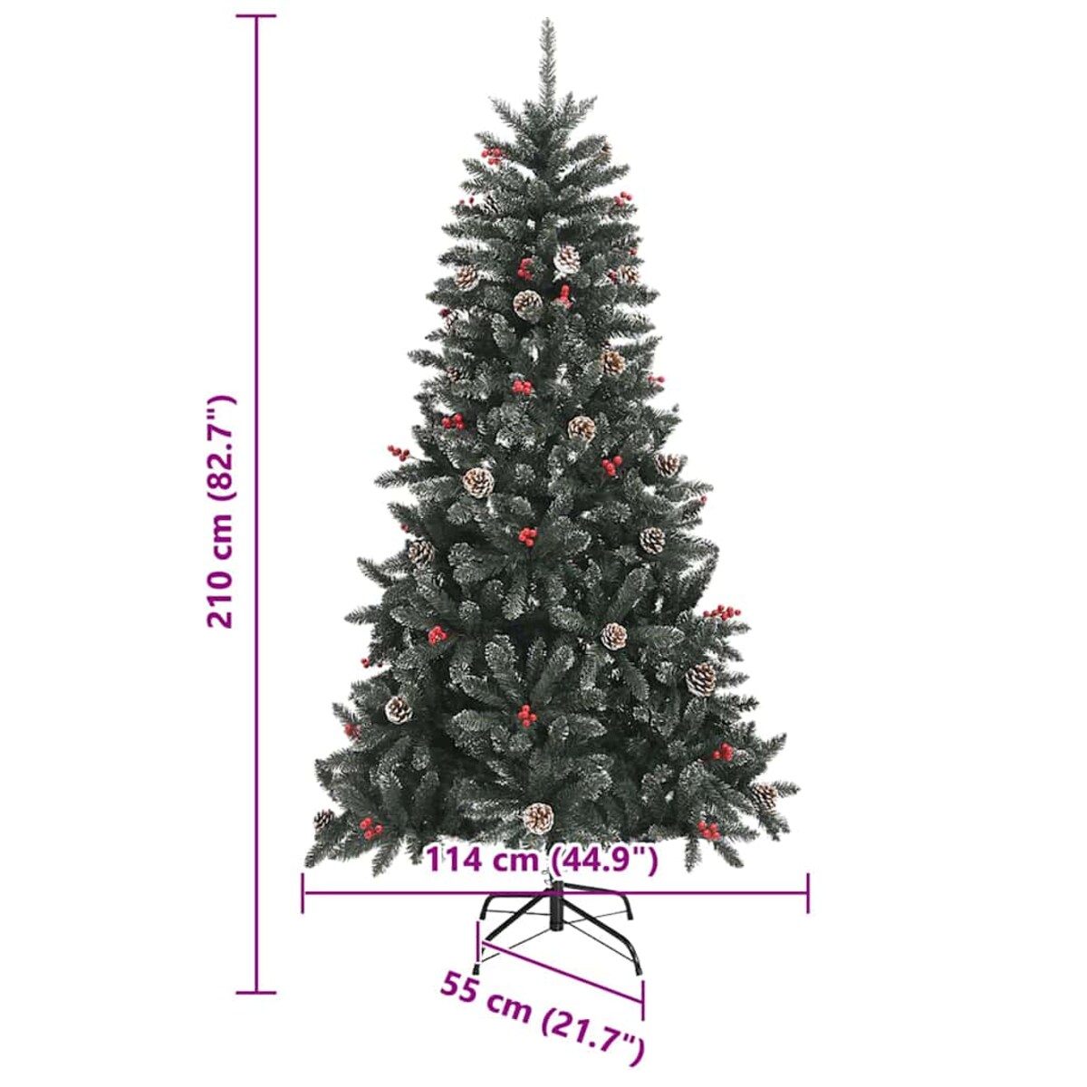 vidaXL Sztuczna choinka Zielony 114 x 114 x 210 cm PVC, plastik i stal